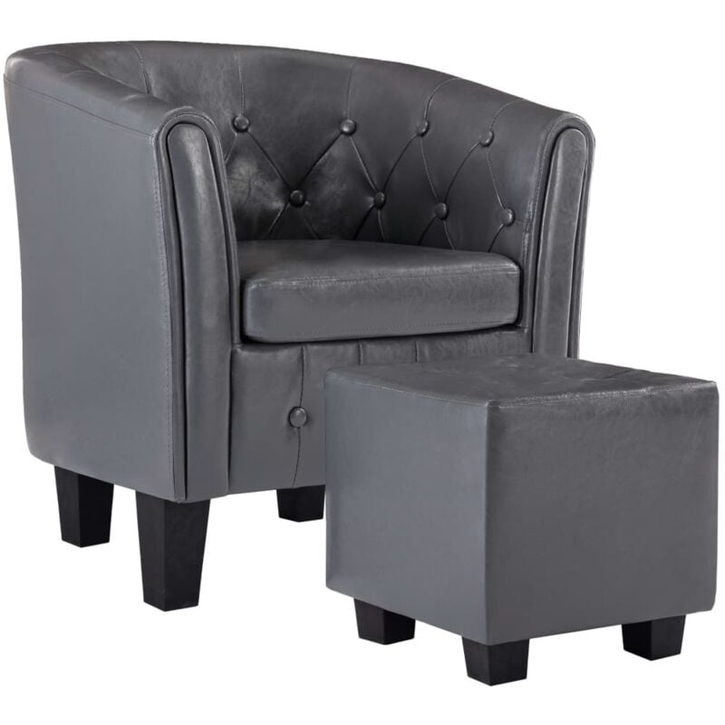 

Sillón con Diseño de Cubo con Reposapiés Cuero Sintético Gris - Gris - Vidaxl