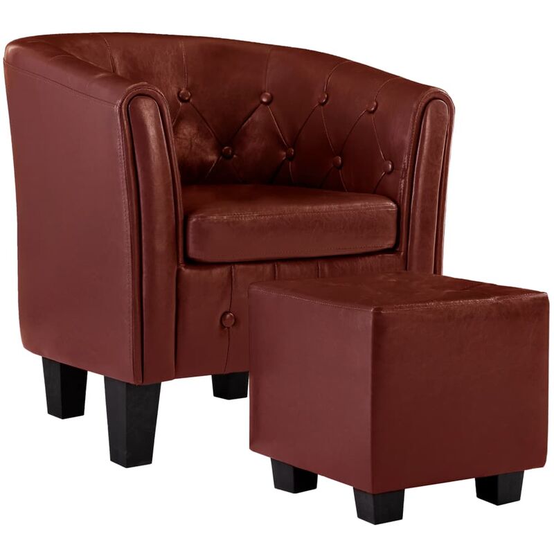

Sillón con Diseño de Cubo con Reposapiés Cuero Sintético Vino - Rojo - Vidaxl