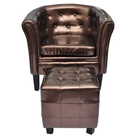 Sillón con diseño de cubo y reposapiés cuero sintético marrón vidaXL