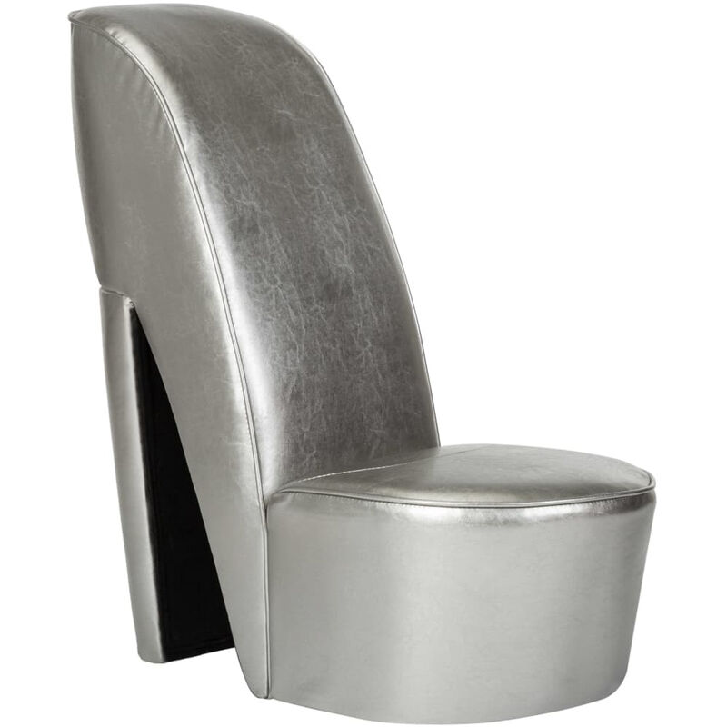 

Sillon con forma de zapato de tacon cuero sintetico plateado