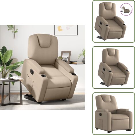 Sillón con motor eléctrico - vidaXL Sillón elevable eléctrico cuero artificial capuchino - Asiento cuero sintético