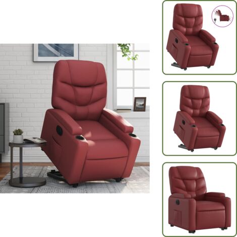 Sillón con motor eléctrico - vidaXL Sillón elevable eléctrico cuero artificial rojo tinto - Asiento elevable
