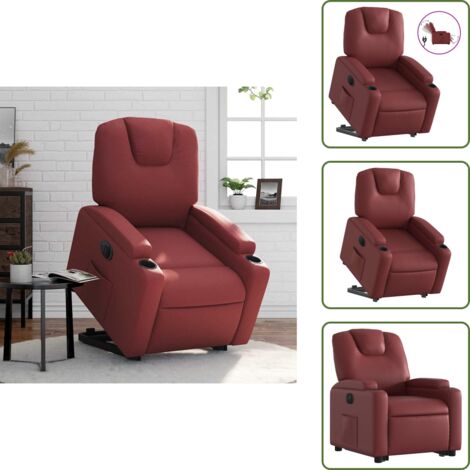 Sillón con motor eléctrico - vidaXL Sillón elevable eléctrico cuero artificial rojo tinto - Asiento reclinable