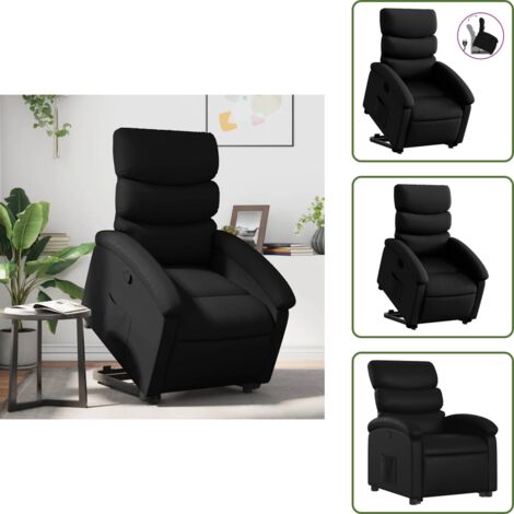 Sillón con motor eléctrico - vidaXL Sillón reclinable elevable cuero artificial negro - Reposapiés ajustable