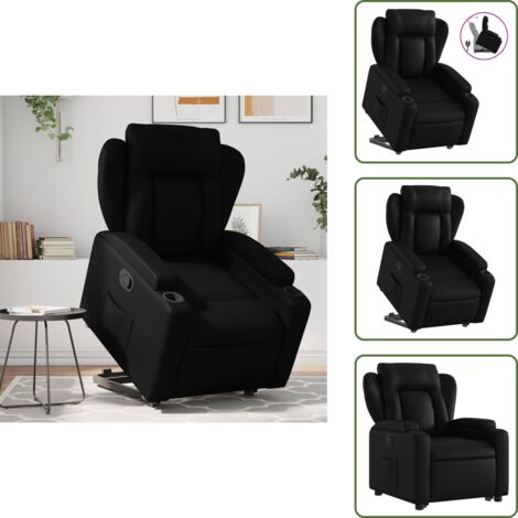Sillón con motor eléctrico - vidaXL Sillón reclinable elevable cuero artificial negro - Sillón con función de elevación
