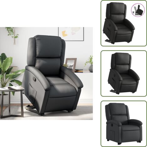 Sillón con motor eléctrico - vidaXL Sillón reclinable elevable cuero auténtico negro - Reposapiés ajustable