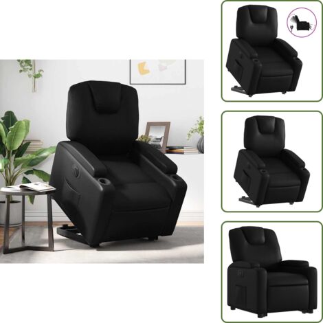 Sillón con motor eléctrico - vidaXL Sillón reclinable y elevable eléctrico cuero sintético negro - Asiento reclinable