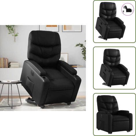 Sillón con motor eléctrico - vidaXL Sillón reclinable y elevable eléctrico cuero sintético negro - Asiento reclinable