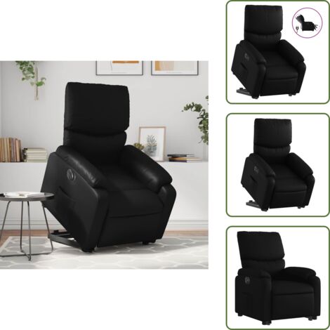 Sillón con motor eléctrico - vidaXL Sillón reclinable y elevable eléctrico cuero sintético negro - Reposapiés eléctrico