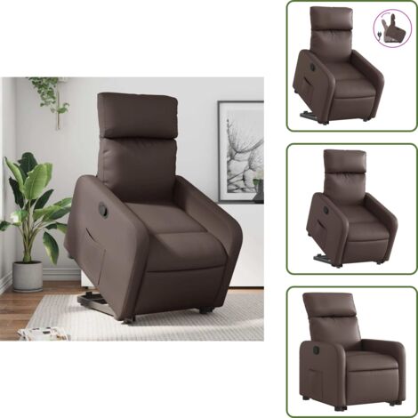 Sillón con motor - vidaXL Sillón reclinable elevable cuero sintético marrón - Elevación automática