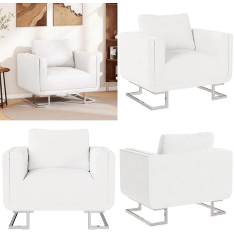 Sillón con patas cromadas cuero sintético blanco - Sillón de madera - Sillón con patas cromadas