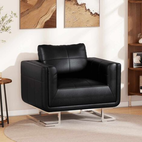 Sillón con patas cromadas cuero sintético negro