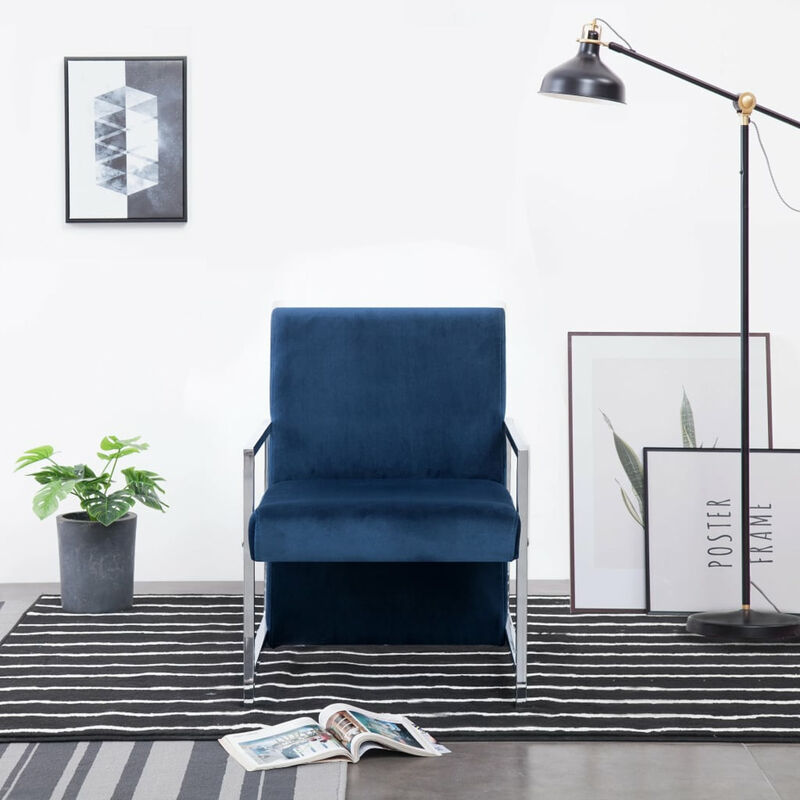 

Sillon con patas cromadas de terciopelo azul