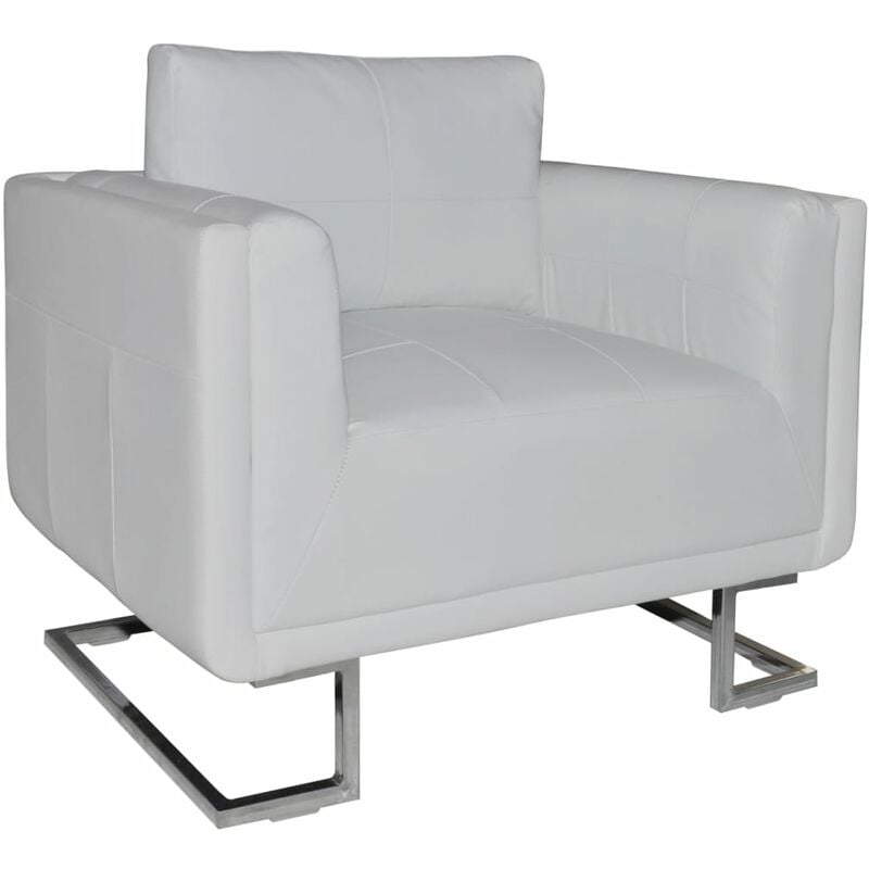 

Sillón con patas cromadas y cuero artificial blanco