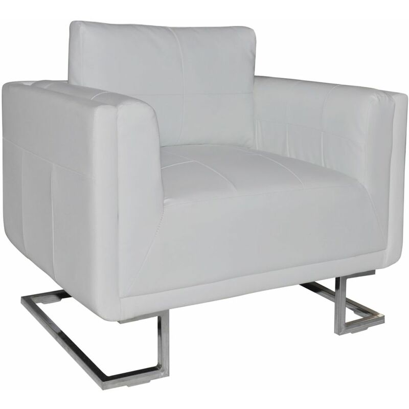 

Sillon con patas cromadas y cuero artificial blanco