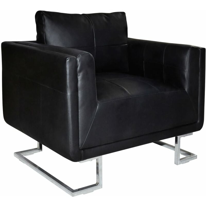 

Sillón con patas cromadas y cuero artificial negro