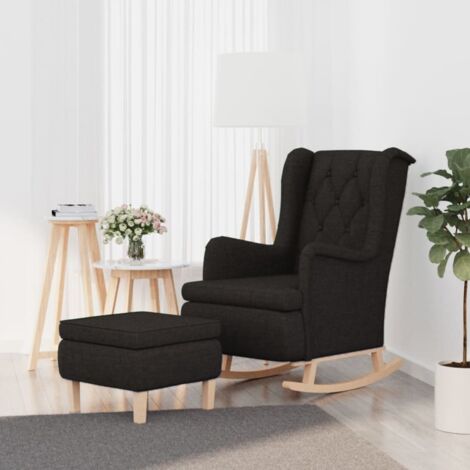 Sillón con patas mecedoras y taburete de tela negro