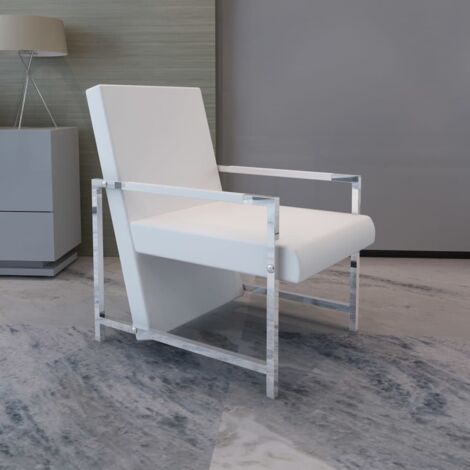 Sillón con pies cromados de cuero artificial blanco - 214593