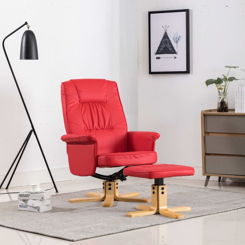 

Sillón con reposapiés cuero sintético rojo
