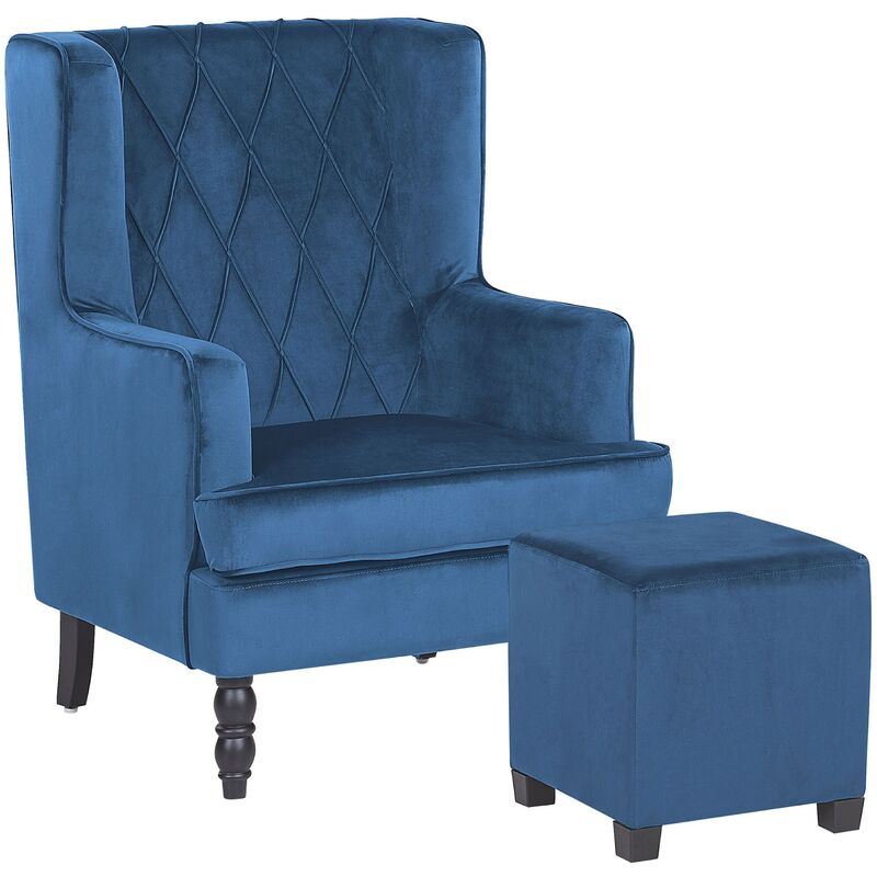 

Sillón de terciopelo azul con reposapiés SANDSET
