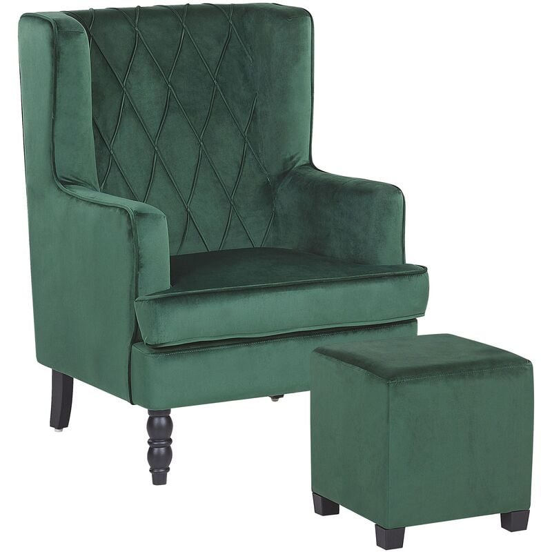 

Sillón de terciopelo verde con reposapiés SANDSET