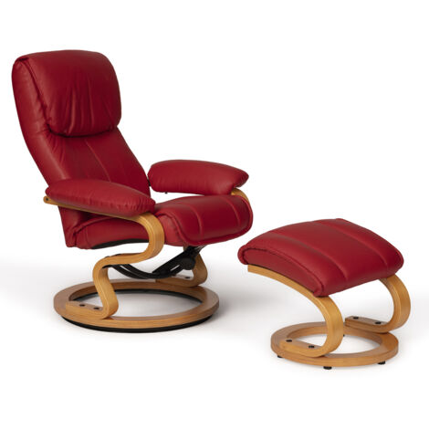 Sillón con reposapiés reclinable MF 7063 con estructura de madera y tapizado de polipiel roja