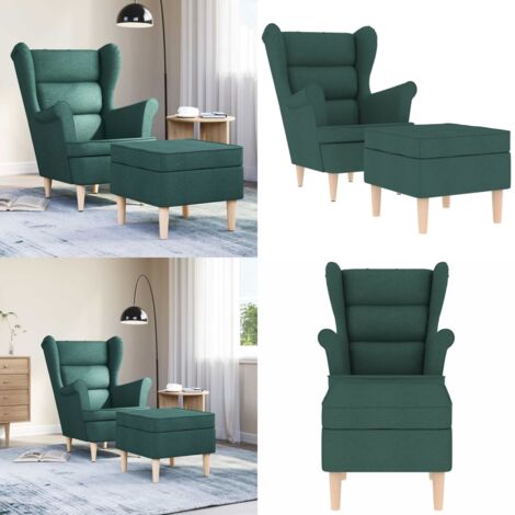 Sillón con reposapiés tela verde oscuro - Asiento cómodo - Espuma elástica