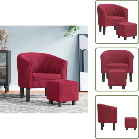 Sillón con reposapiés - vidaXL Sillón con taburete terciopelo rojo tinto - Sillón de terciopelo