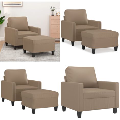 Sillón con taburete cuero sintético color capuchino 60 cm - Cuero sintético - Asiento cómodo