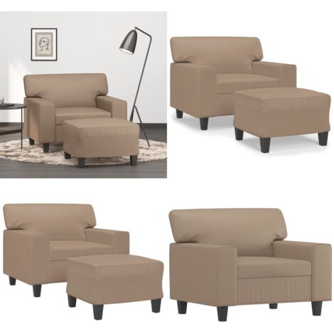 Sillón con taburete cuero sintético color capuchino 60 cm - Cuero sintético - Asiento cómodo