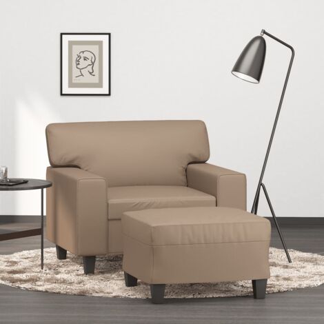 Sillón con taburete cuero sintético color capuchino 60 cm vidaXL