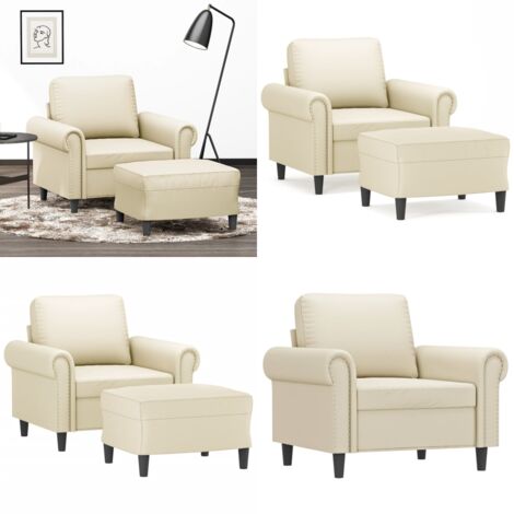 Sillón con taburete cuero sintético color crema 60 cm - Cuero sintético - Asiento cómodo