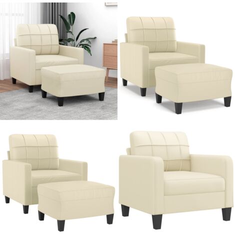 Sillón con taburete cuero sintético color crema 60 cm - Cuero sintético - Asiento cómodo
