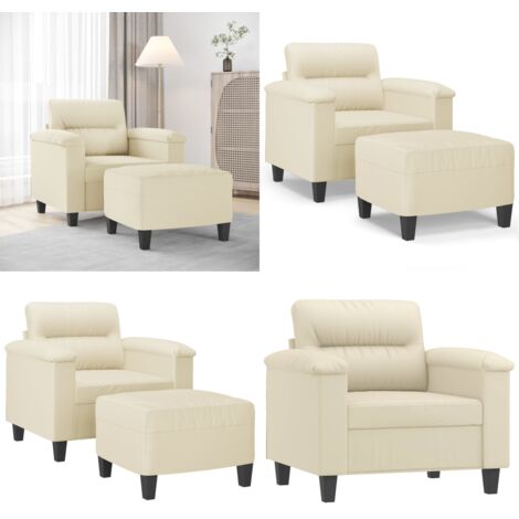 Sillón con taburete cuero sintético color crema 60 cm - Cuero sintético - Asiento cómodo