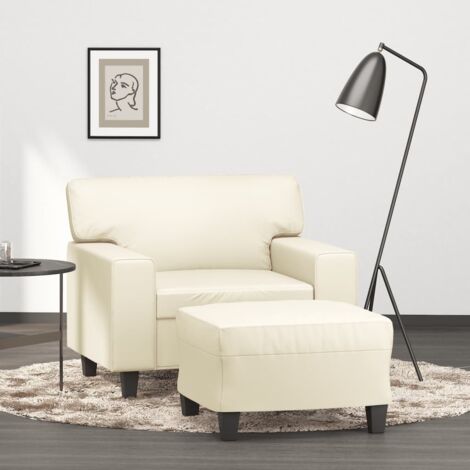 Sillón con taburete cuero sintético color crema 60 cm vidaXL