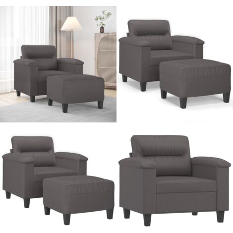 Sillón con taburete cuero sintético gris 60 cm - Cuero sintético - Diseño moderno