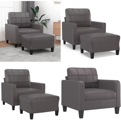 Sillón con taburete cuero sintético gris 60 cm - Cuero sintético - Diseño moderno