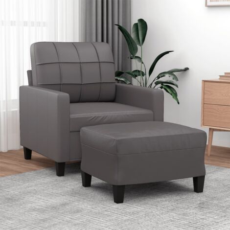Sillón con taburete cuero sintético gris 60 cm vidaXL