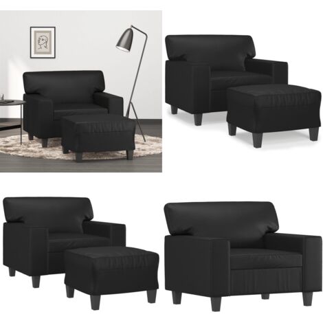 Sillón con taburete cuero sintético negro 60 cm - Cuero sintético - Asiento cómodo