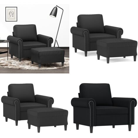 Sillón con taburete cuero sintético negro 60 cm - Cuero sintético - Diseño moderno