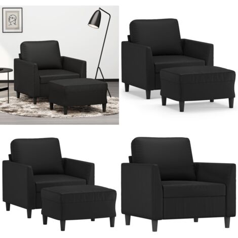 Sillón con taburete cuero sintético negro 60 cm - Cuero sintético - Diseño moderno