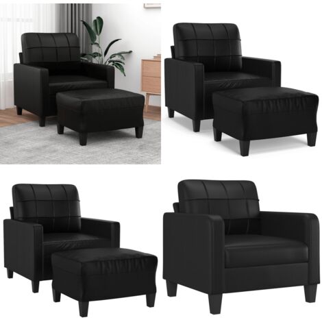 Sillón con taburete cuero sintético negro 60 cm - Cuero sintético - Diseño moderno