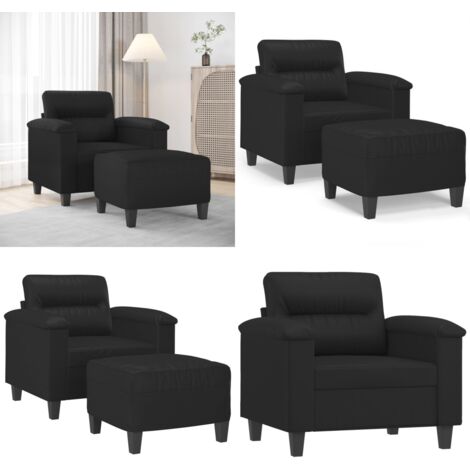 Sillón con taburete cuero sintético negro 60 cm - Cuero sintético - Diseño moderno