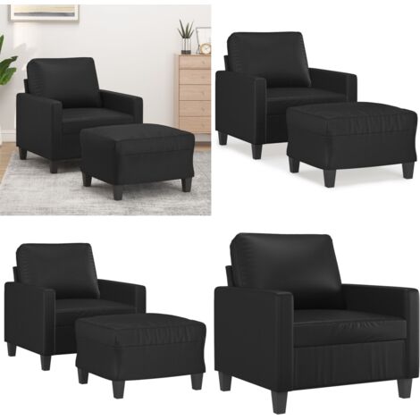 Sillón con taburete cuero sintético negro 60 cm - Cuero sintético - Diseño moderno