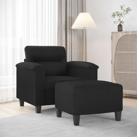 Sillón con taburete cuero sintético negro 60 cm vidaXL