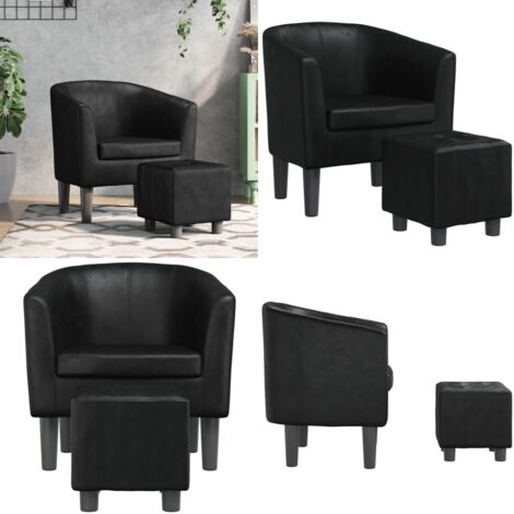 Sillón con taburete cuero sintético negro - Cuero sintético - Asiento cómodo