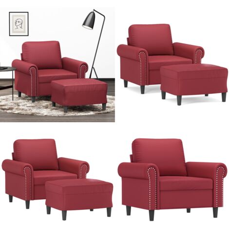 Sillón con taburete cuero sintético rojo tinto 60 cm - Cuero sintético - Asiento cómodo