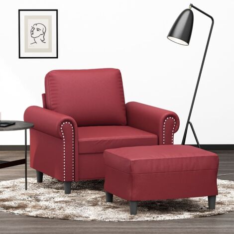 Sillón con taburete cuero sintético rojo tinto 60 cm vidaXL