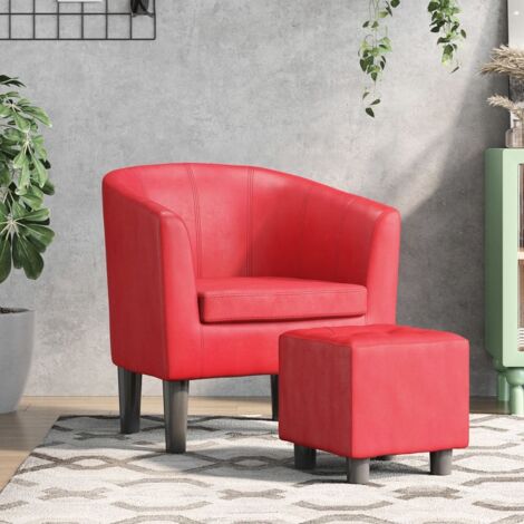 Sillón con taburete cuero sintético rojo vidaXL