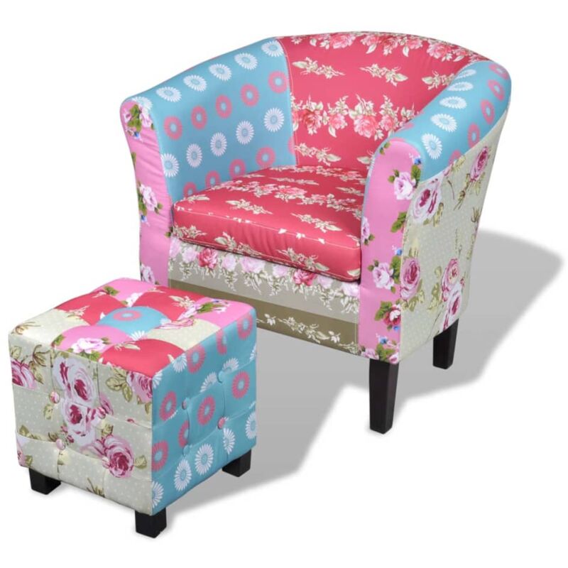 

Sillón con reposapiés de tela con diseño de retales Patchwork - Multicolor - Vidaxl